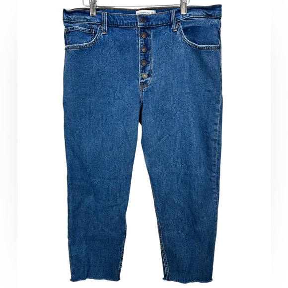Abercrombie & Fitch The Mom High Rise Straight Leg Jean Size 16S Medium Blue - Picture 4 of 14